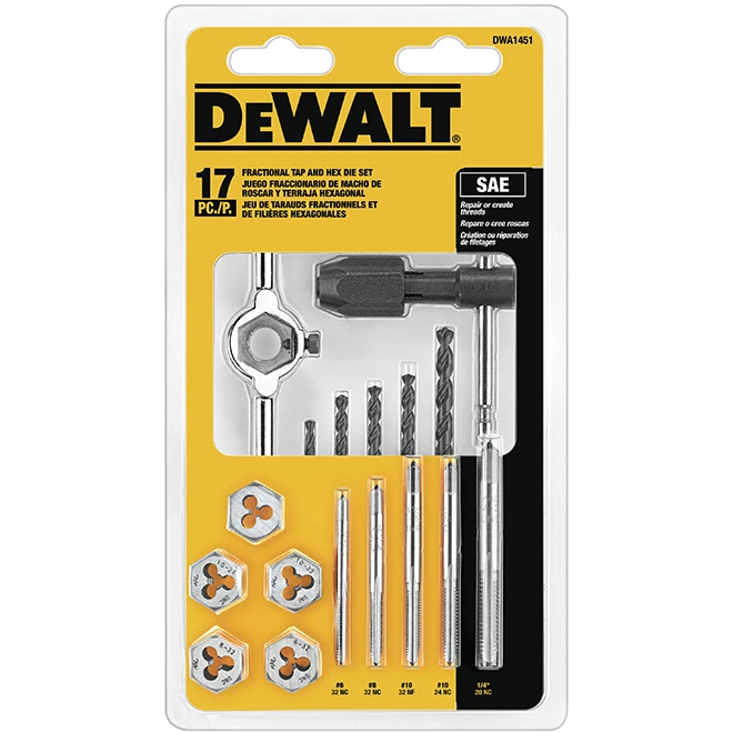 DeWalt Imperial Tap And Die Set - High Carbon Steel - Square Shank - Black Oxide Bit