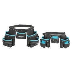 Makita Adjustable Adult And Junior Tool Belts - Nylon - Black And Teal - 3 Pouches