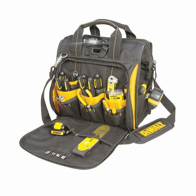 DeWalt Tool Bag With Integrated 3-Level LED Light - Polyester - 41 Pockets - 10-in X 8 1/4-in X 7 1/2-in - Image 2