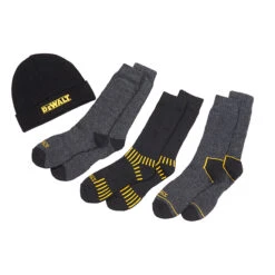 DeWALT Men's Work Socks And Hat - Poly/Cotton - Black - 4 Pack