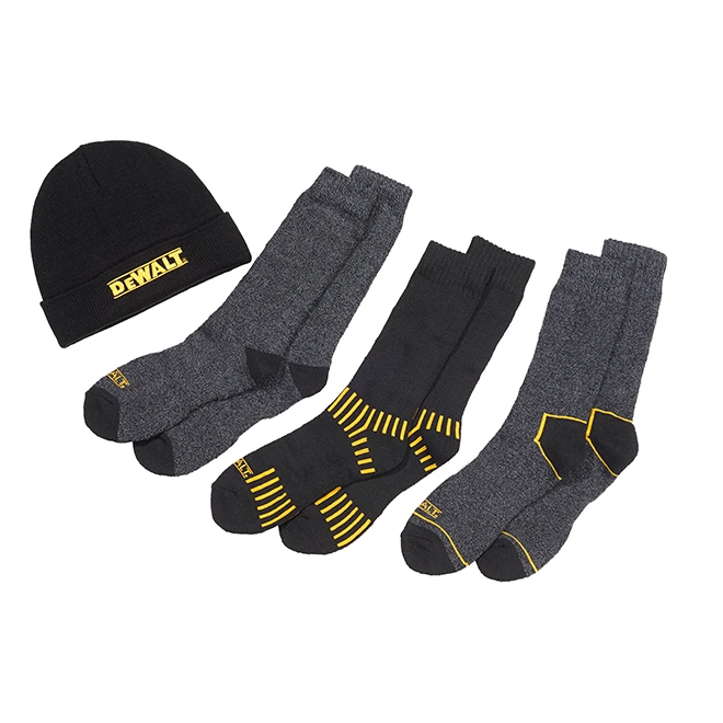 DeWALT Men's Work Socks And Hat - Poly/Cotton - Black - 4 Pack