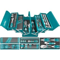 Total Tools Standard (SAE) And Metric Polished Chrome Mechanics Tool Set With Metal Tool Chest - 59-Piece
