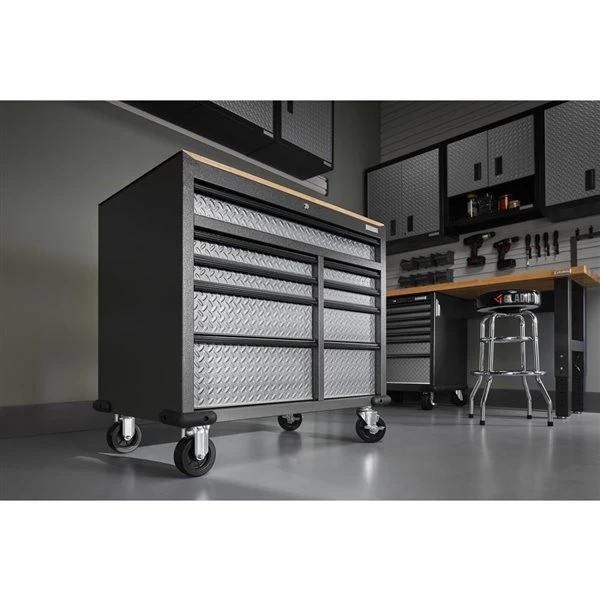 Gladiator Premier 9-drawer Mobile Tool Workbench With Solid Wood Top - Silver Tread - Image 4