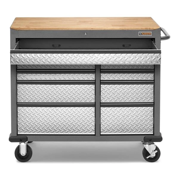 Gladiator Premier 9-drawer Mobile Tool Workbench With Solid Wood Top - Silver Tread - Image 2