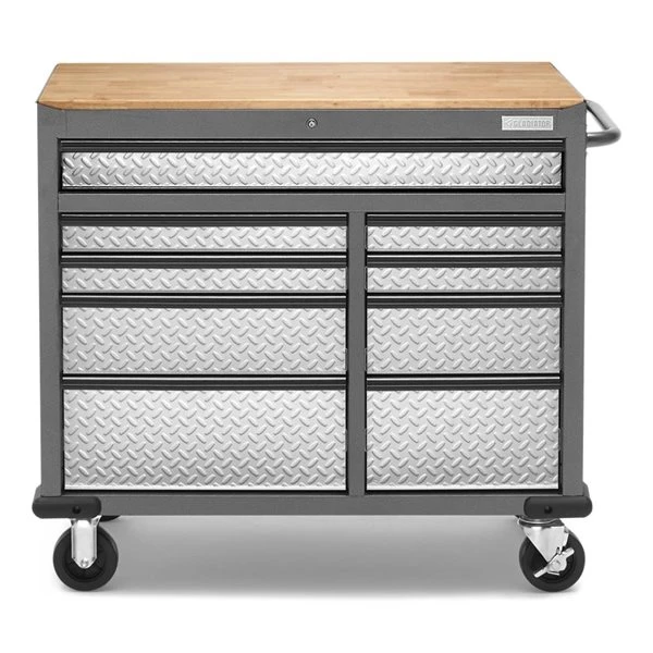 Gladiator Premier 9-drawer Mobile Tool Workbench With Solid Wood Top - Silver Tread - Image 3