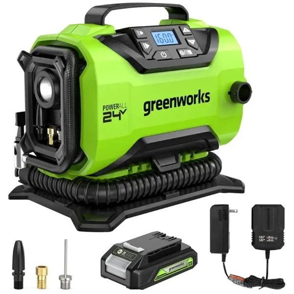 Greenworks 24V Lithium Ion Portable Air Compressor With 2 AH Battery