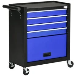 DURHAND Tool Chest Rolling Garage Workshop Organizer 4 Drawer Blue And Black