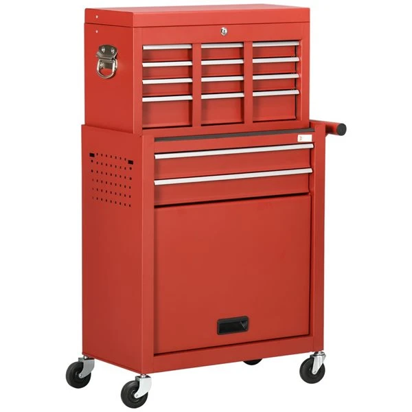 DURHAND Tool Chest Rolling Garage Workshop Organizer 6 Drawer Red - Image 2