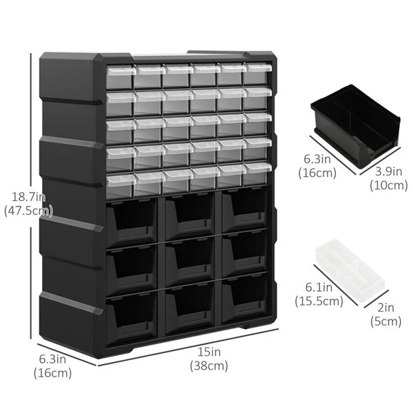 DURHAND 39-Drawer Black Plastic Hardware Storage Cabinet