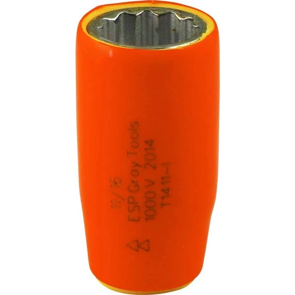 Gray Tools Socket 11/16-in X 1/2-in Drive, Standard Length Socket, 1000V Insulated