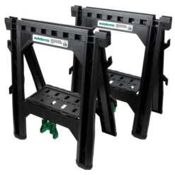 Metabo HPT Set Of 2 Folding Sawhorses 32-in X 27-in With Shelf