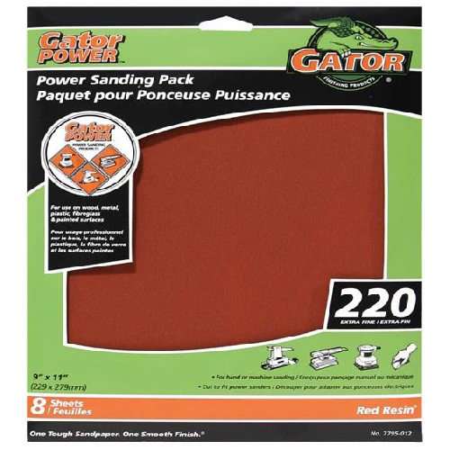 Rust-Oleum Gator Gatorpower All-Purpose Power Sanding Sheets - 9-in W X 11-in L - 220 Grit - Aluminum Oxide Abrasive - 8 Per Pack
